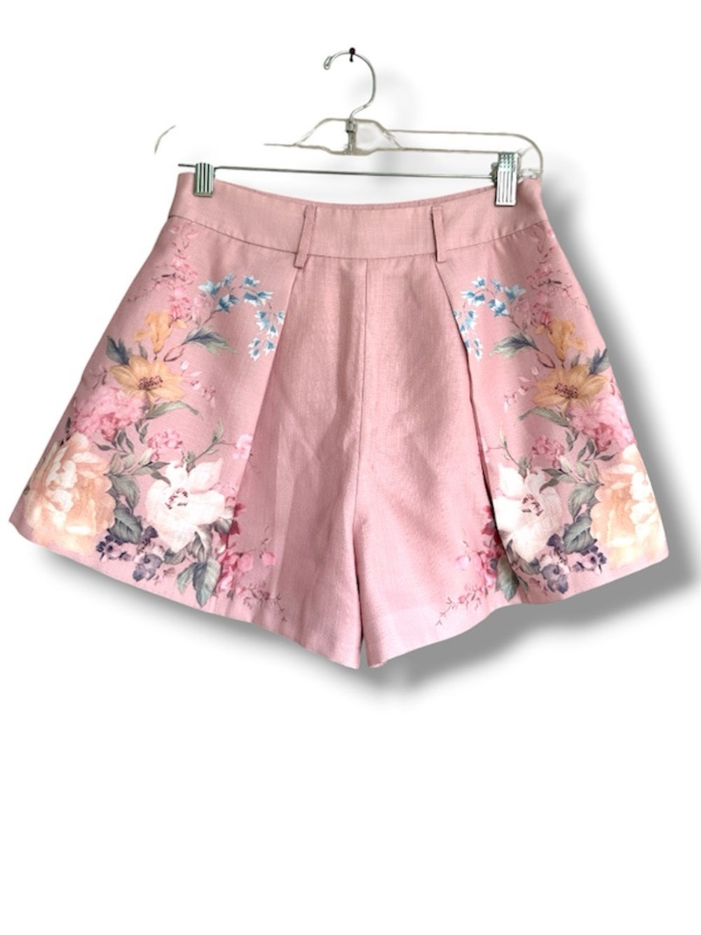Commense Pink Floral High-Waist Pleated Front Shorts Size Small - Picture 4 of 13